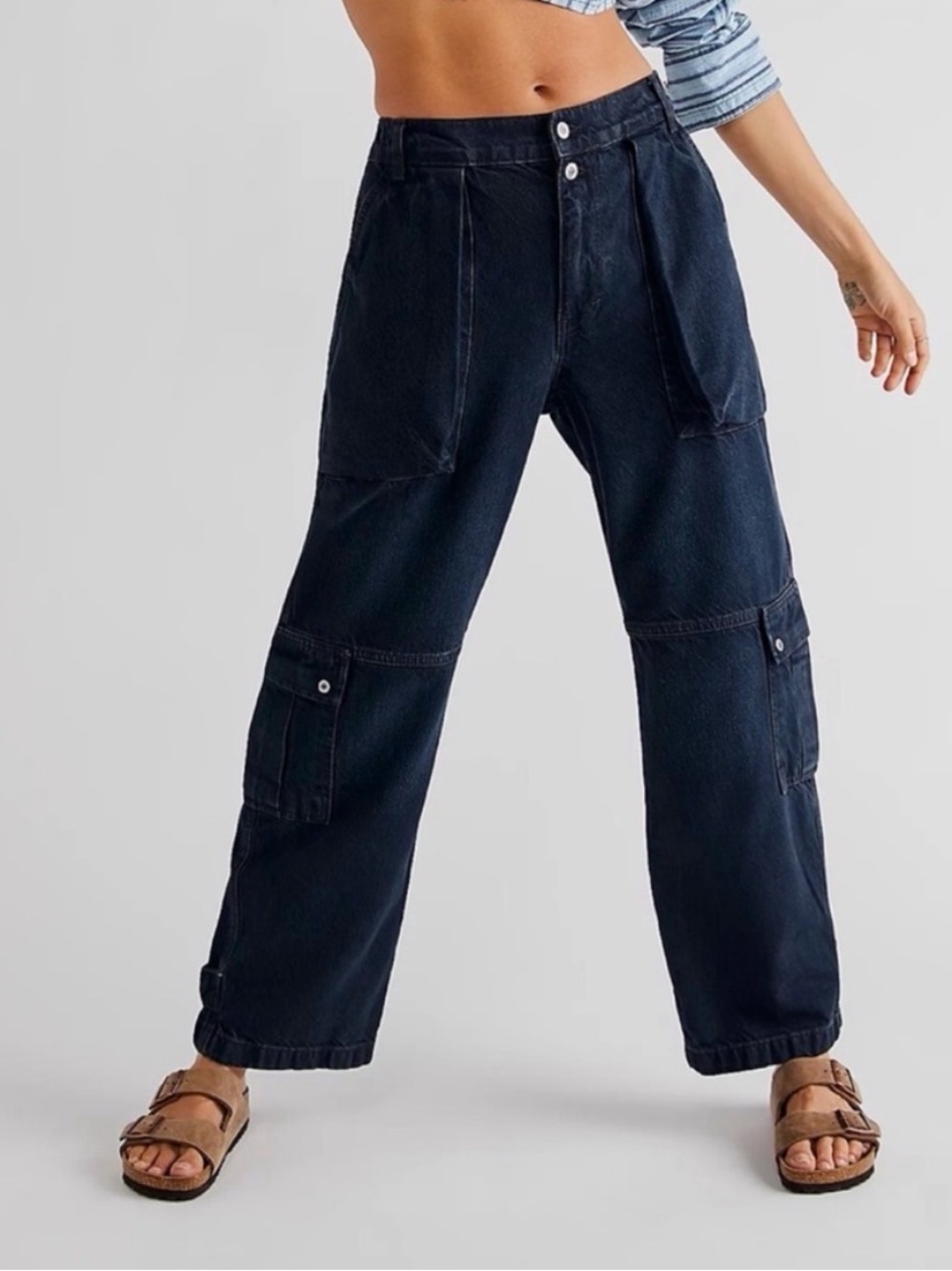 We The Free Dark Navy Wide Leg Cargo Pants - Picture 2 of 11
